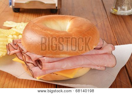 Ham And Cheese Sandwich On A Bagel