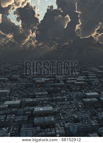 Future City under Storm Clouds