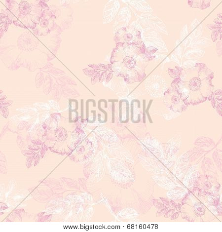 Seamless pattern with flowers of briar