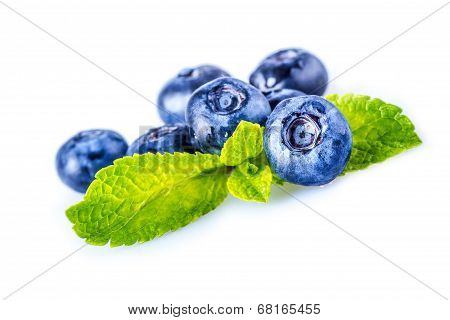 Blueberries and mint leaves