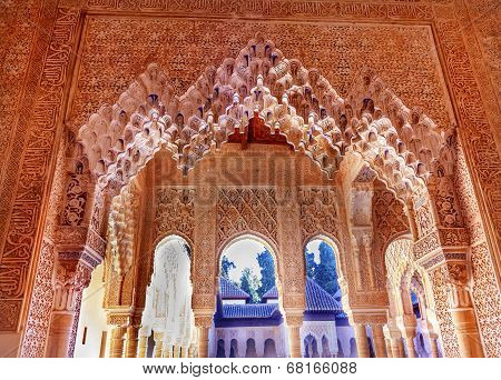 Alhambra Moorish Courtyard Lions Pillars Granada Andalusia Spain