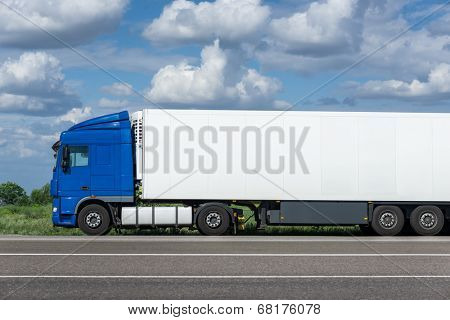 white truck on road. cargo transportation