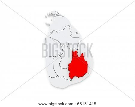 Map of Uva. Sri Lanka. 3d