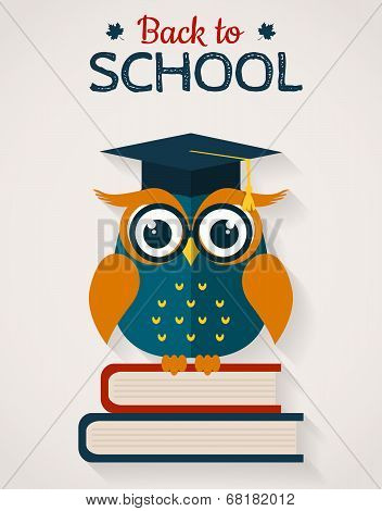 Back To School. Card With Wise Owl. Vector Illustration.