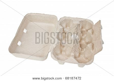 Blank Cardboard Egg Carton Isolated On White Background.