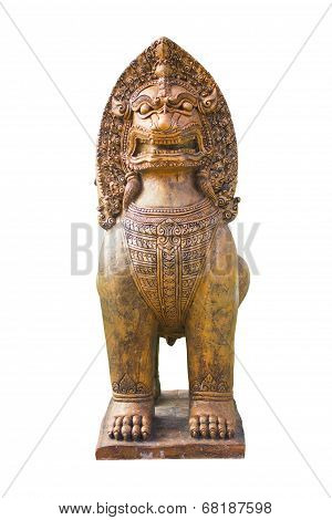 Thai Lion Statue In Thai Public Temple.