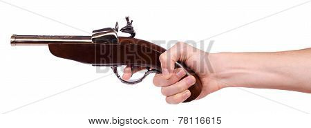 Old Musket Gun In Male Hand