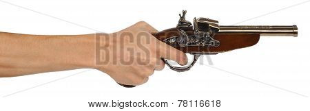 Old Musket Gun In Male Hand