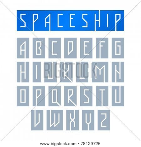 Modern font with monospaced typeface, alphabet. Vector.