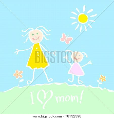 Kids Drawing. The Mother's Day vector heart happy