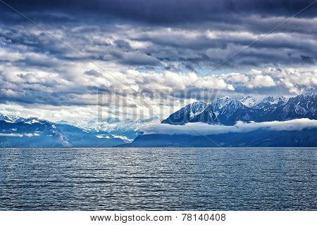 View To Geneva Lake And Montblanc Region Peaks From Losanne
