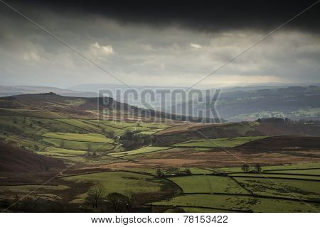 Beautiful Autumn Fall Landscape Of Hope Valley From Stanage Edge In Peak District