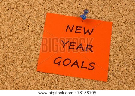 New Year Goals on orange sticky note