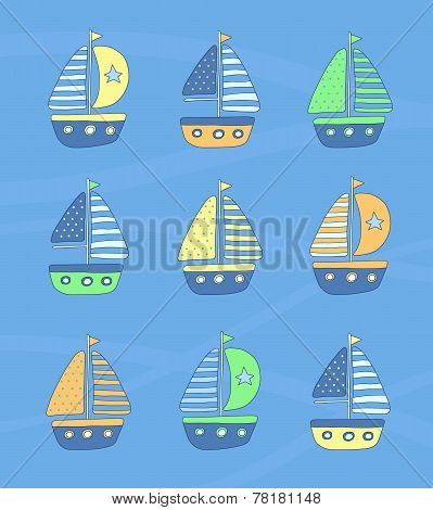 Hand Drawn Sailing Boats