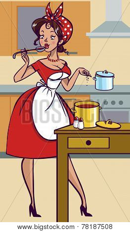 Funny Vector Cartoon Colorfull Girl In Pin-up Style Isolated Background