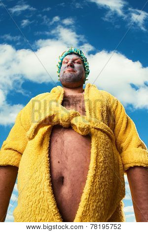 Strange man with face pack