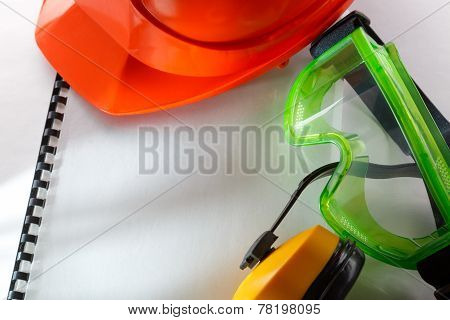 Safety Goggles, Earphones And Helmet