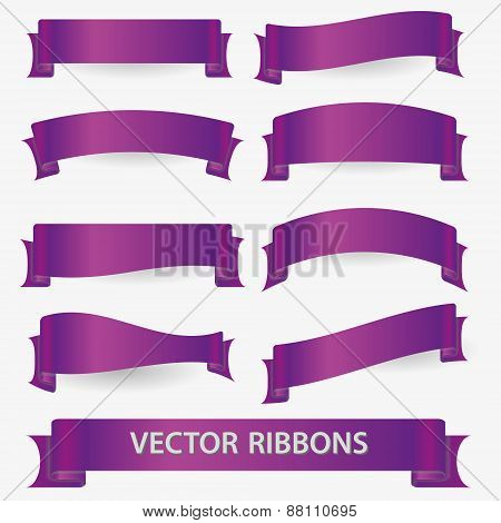 Purple Various Curver Empty Ribbon Banners Eps10
