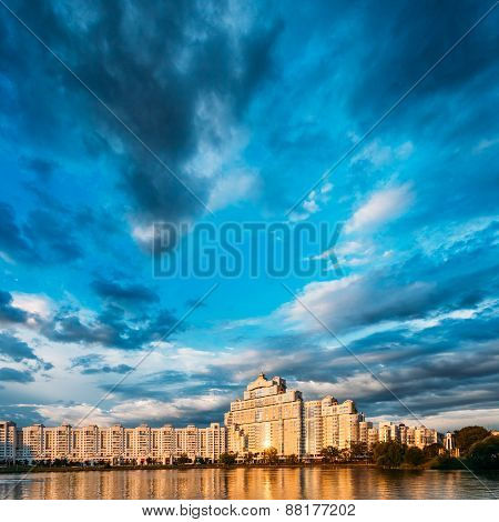 Building In Old Part Minsk, Downtown Nyamiha, Nemiga View With S