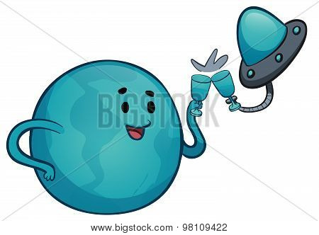 Earth And Aliens Making A Toast