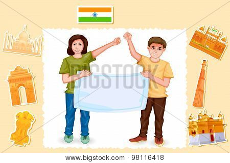 People with Indian flag