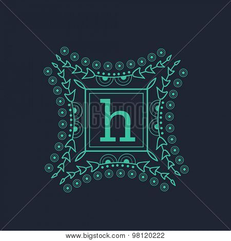 Creative floral design decorated frame with English Alphabet H for premium monogram on blue background.