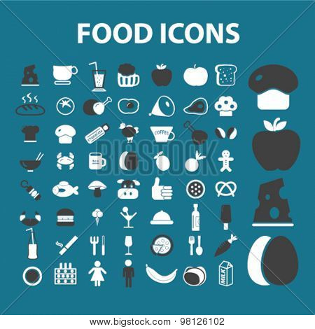 food, restaurant, cafe, grocery, drink flat isolated icons, signs, illustrations set, vector for web, application