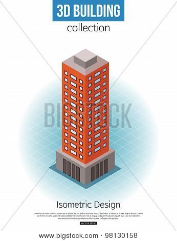 3d isometric tall building icon for map building and city constucting. Real estate concept.