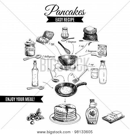 Vector hand drawn pancakes illustration.
