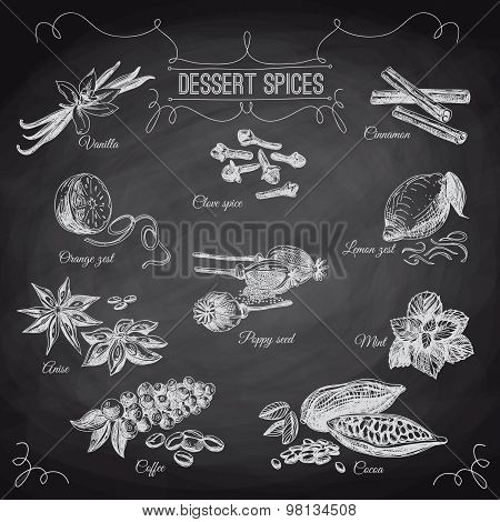 Vector hand drawn set with Dessert Spices. Vintage illustration.
