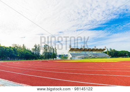 Running Track In Stadium Against Blusky