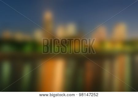 Blurred Bangkok Night And Benchakitti Park