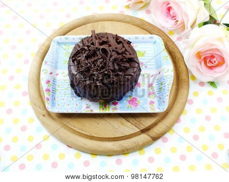 Donut-cronut With Chocolate Flavor Selective Focus Delicious Sweet Dessert