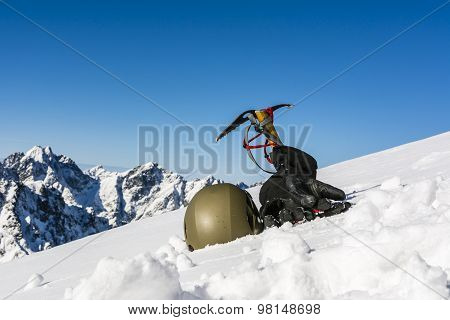 Helmet, Gloves And Ice Axe