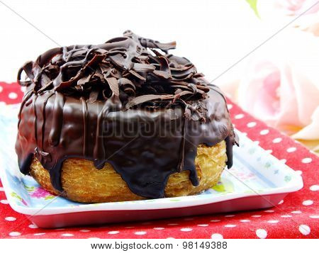 Donut-cronut With Chocolate Flavor Selective Focus Delicious Sweet Dessert