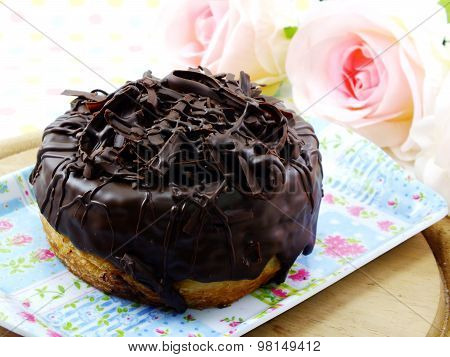 Donut-cronut With Chocolate Flavor Selective Focus Delicious Sweet Dessert