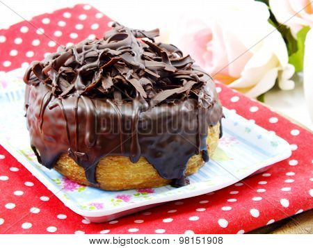 Donut-cronut With Chocolate Flavor Selective Focus Delicious Sweet Dessert