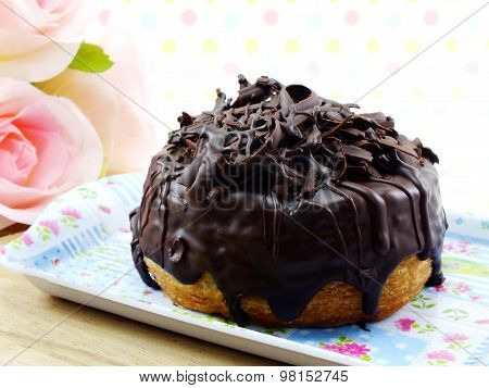Donut-cronut With Chocolate Flavor Selective Focus Delicious Sweet Dessert
