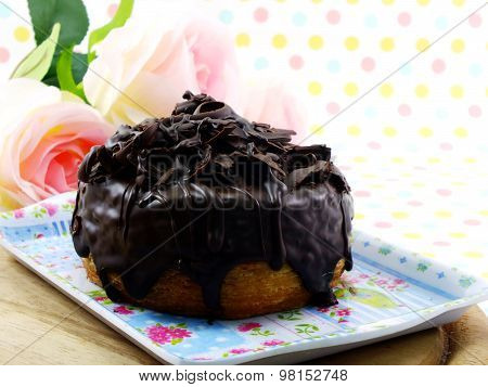 Donut-cronut With Chocolate Flavor Selective Focus Delicious Sweet Dessert