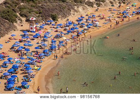 Beach Ghajn Tuffieha In Malta