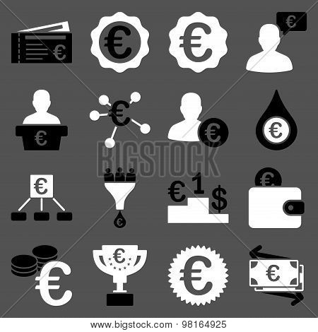Euro banking business and service tools icons
