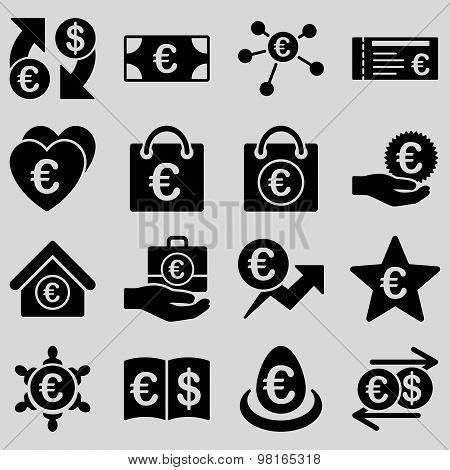 Euro banking business and service tools icons