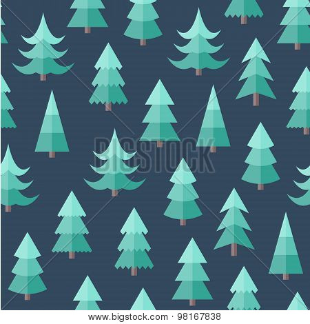 Flat Seamless Pattern With Cristmas Trees