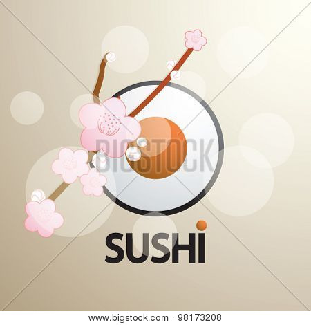 Sushi Set on beige background in futuristic style