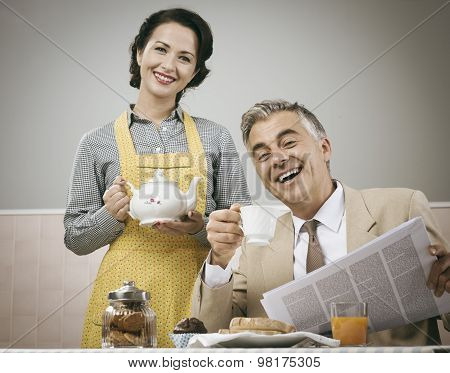 1950S Style Couple Having Breakfast