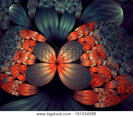 Computer generated fractal artwork with duocolor garden flowers