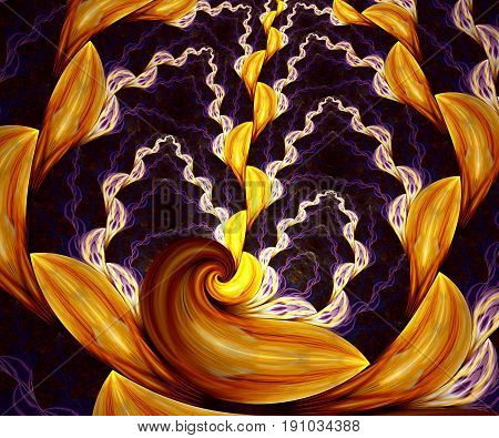 Computer generated fractal artwork with duocolor leaves and strings
