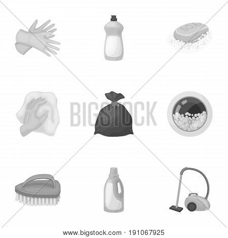 Cleaning, washing and everything connected with it. A set of icons for cleaning. Cleaning and maid icon in set collection on monochrome style vector symbol stock web illustration.