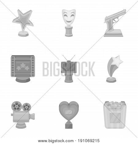 A set of awards for the movie viewings. Gold, silver and bronze awards to the Director, the actor. Moovie awards icon in set collection on monochrome style vector symbol stock web illustration.