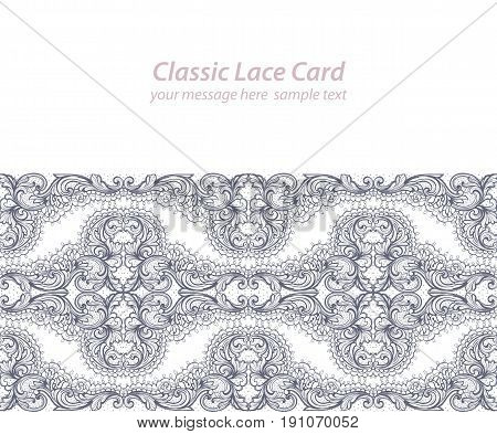 Vintage delicate Lace card. Handmade ornament for invitations, prints, decor, greetingcards Vector